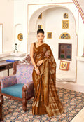Brown Patta Poly Cotton Aztec Printed Saree With Unstitched Blouse Piece - Shades | Grab2Buy
