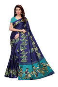 Vamika Navy Blue & Sky Blue Kalamkari With Jhalar Khadi Silk Saree | Grab2Buy