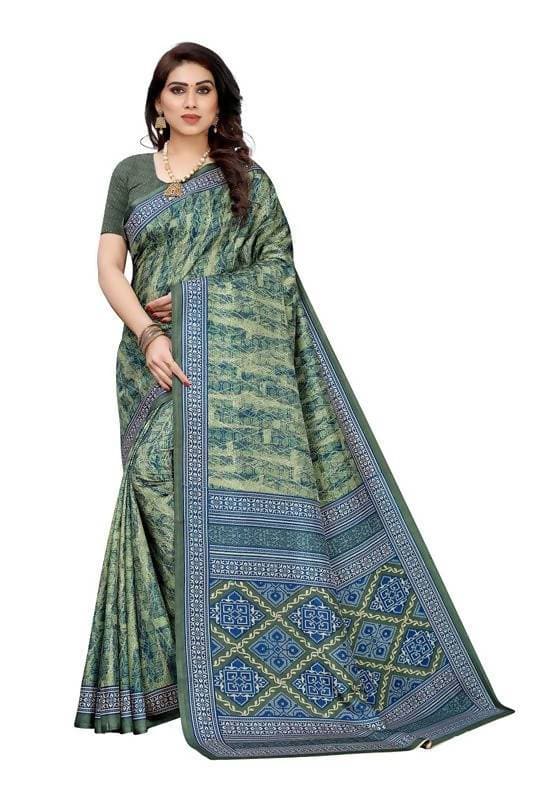 Vamika Printed Green Crepe Silk Saree (ICE GREEN) | Grab2Buy