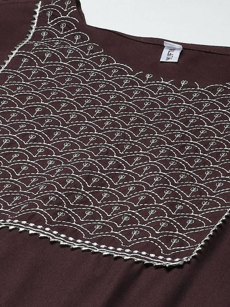 Yufta Women Brown Yoke Design Regular Sequinned Kurta with Palazzo & With Dupatta | Grab2Buy