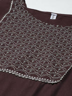 Yufta Women Brown Yoke Design Regular Sequinned Kurta with Palazzo & With Dupatta | Grab2Buy