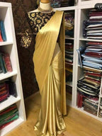 Vamika Golden Satin Designer Saree (GOLD DUST BLACK) | Grab2Buy