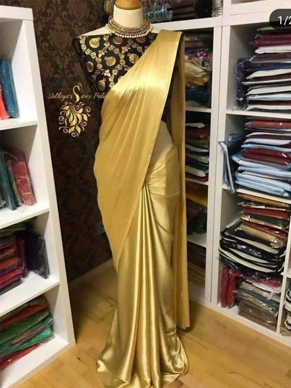 Vamika Golden Satin Designer Saree (GOLD DUST BLACK) | Grab2Buy