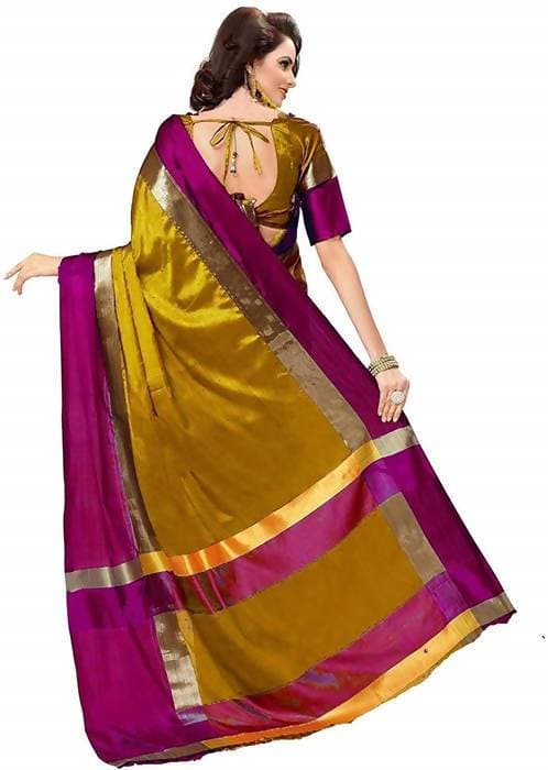Vamika Mustard Cotton Silk Weaving Saree (Shreeji Gold Pink) | Grab2Buy