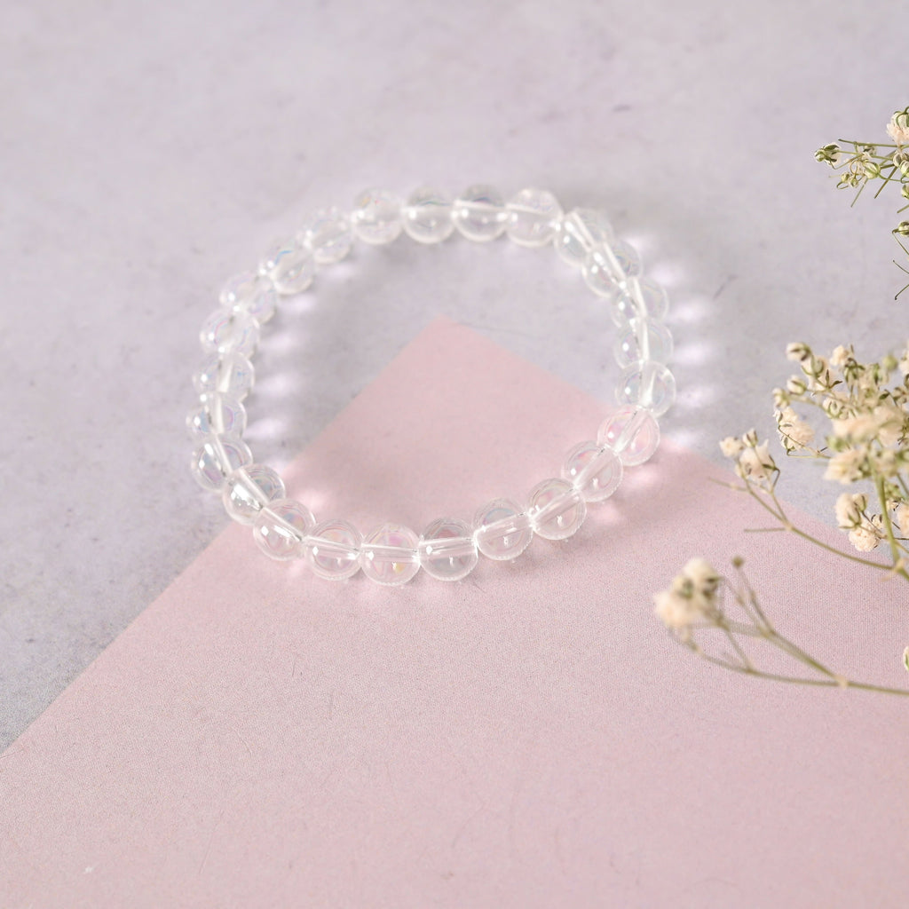NVR Men & Women Transparent Beaded Elasticated Bracelet | Grab2Buy