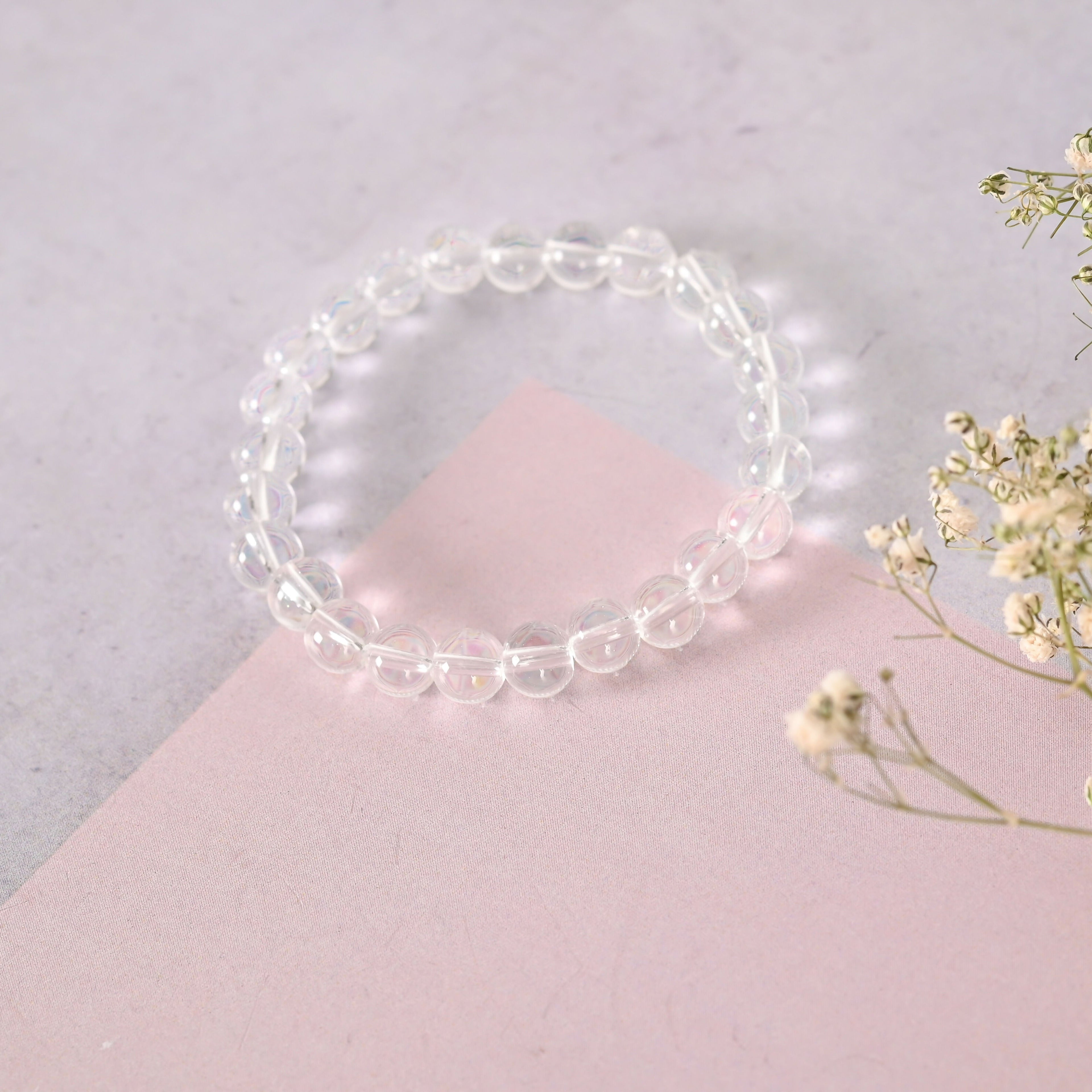NVR Men & Women Transparent Beaded Elasticated Bracelet | Grab2Buy