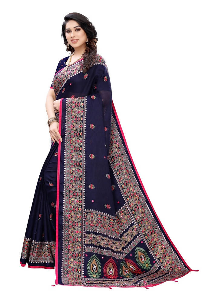 Vamika Blue Jute Silk Mirror Work Saree | Grab2Buy