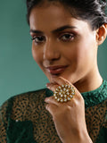 Gold-Polished White Kundan-Studded Adjustable Finger Ring - Ruby Raang | Grab2Buy