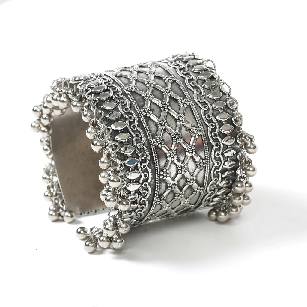 Mominos Fashion Joharkamal Oxidised Silver-Plated Ghungroo Handcraft Bracelet - Design 026 | Grab2Buy