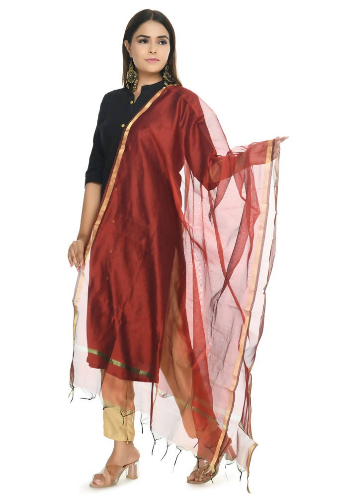 Mominos Fashion Maroon Banarsi Piping Dupatta | Grab2Buy