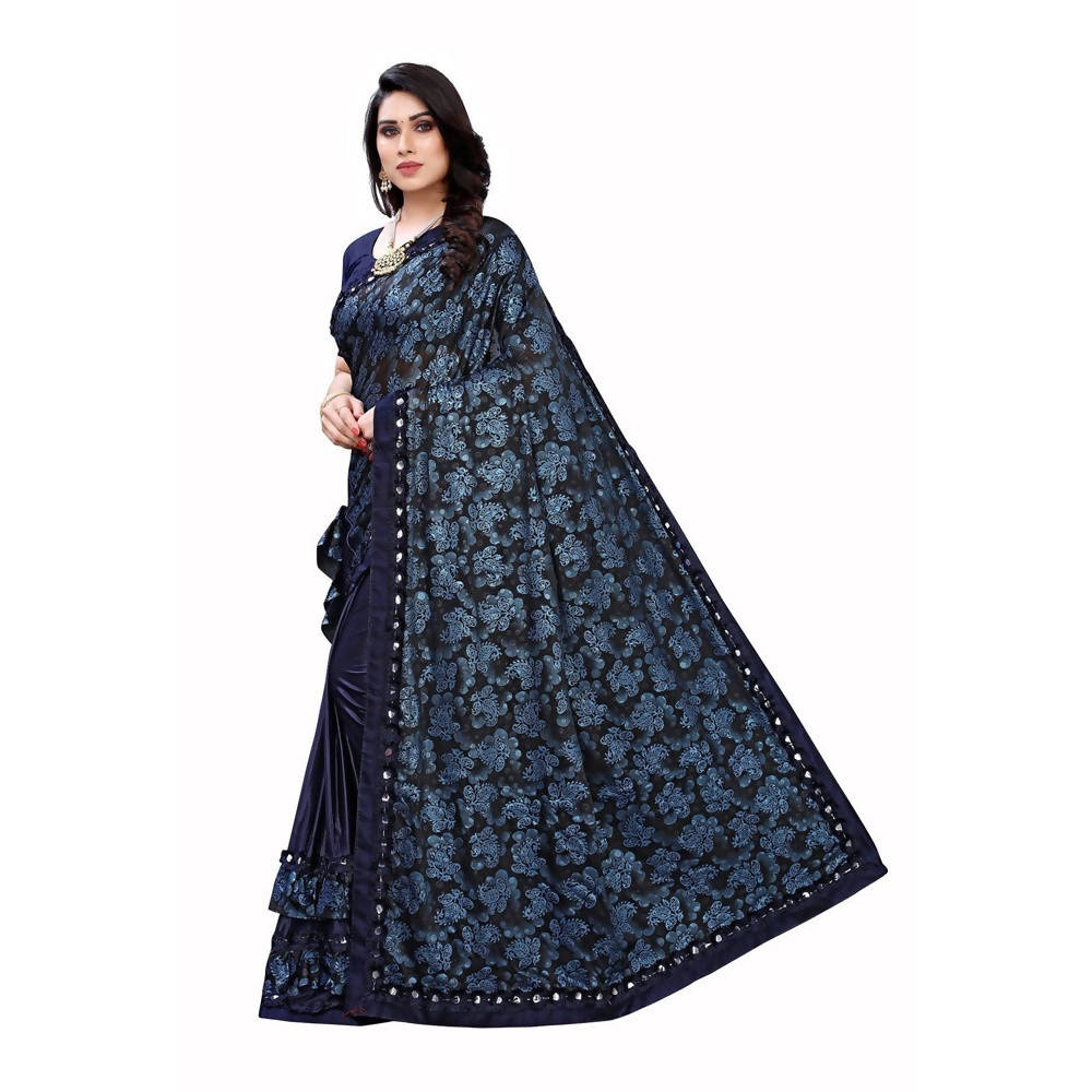 Vamika Blue Lycra Designer Saree (Niya Blue) | Grab2Buy