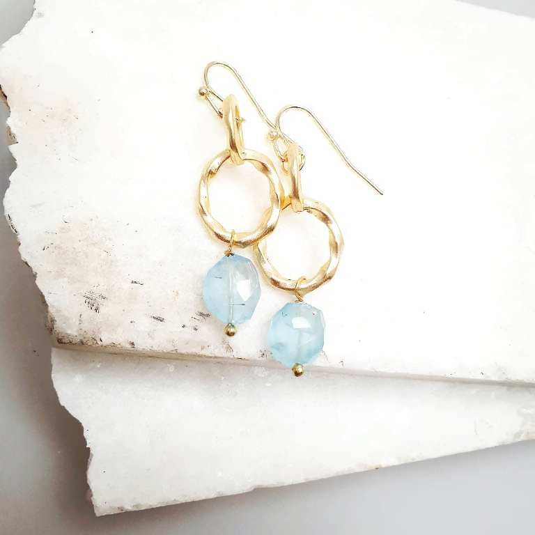 Bling Accessories Aqua Natural Stone Matt Gold Earrings | Grab2Buy