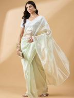 Green Tissue Slub Embroidered Saree with Unstitched Blouse - Vairagi | Grab2Buy