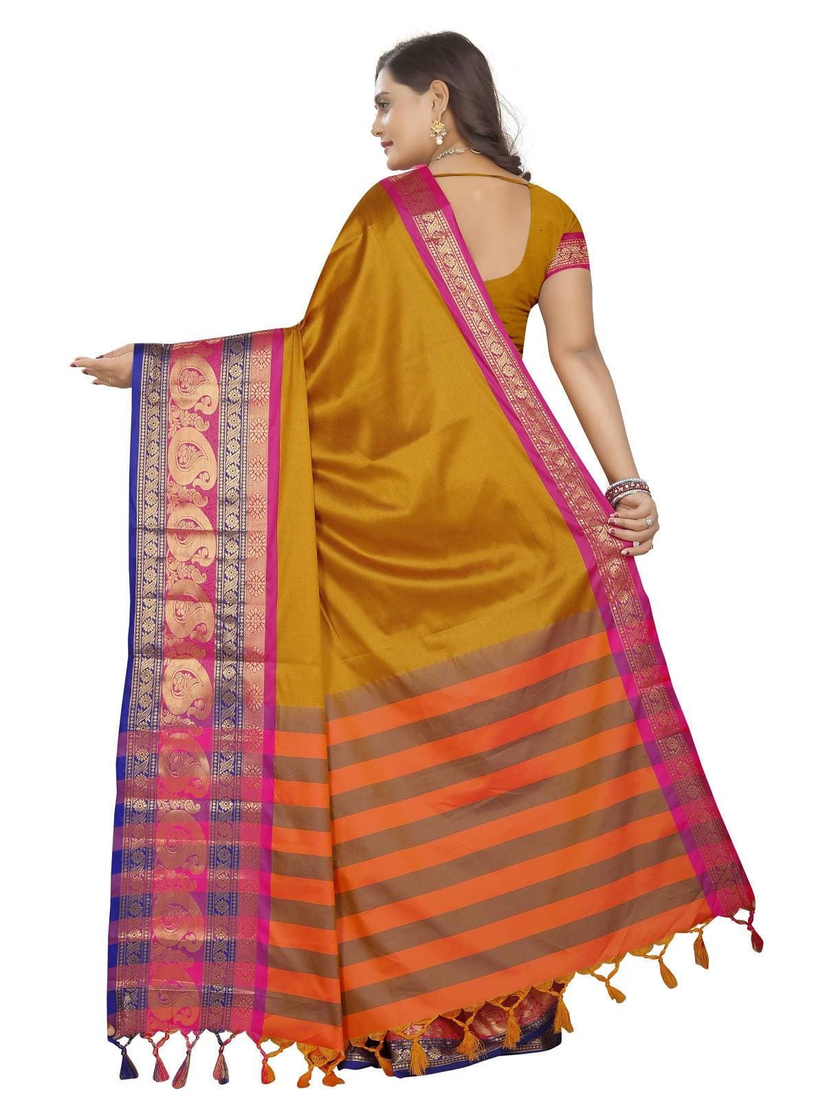 Vamika Banarasi Silk Mustard Weaving Saree | Grab2Buy