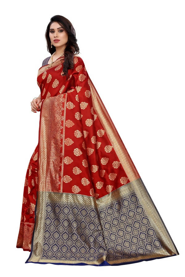 Vamika Banarasi Jacquard Weaving Red Saree (Dangal Red) | Grab2Buy