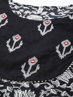Yufta Black & Off-White Ethnic Screen Print Cotton Straight Kurta Palazzo & Dupatta | Grab2Buy