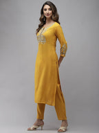 Yufta Women Yellow Floral Embroidered Regular Kurta with Palazzo & With Dupatta | Grab2Buy