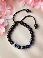 NVR Set of 2 Black Evil Eye Bracelet for Men's & Women