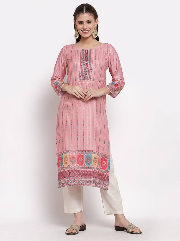 Myshka Women's Traditional Multi Cotton Printed 3/4 Sleeve Round Neck Casual Kurta | Grab2Buy