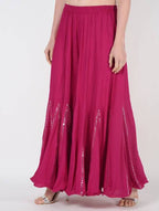 Mominos Fashion Magenta Viscose Rayon Flared Palazzo with Mirror Lace Work | Grab2Buy