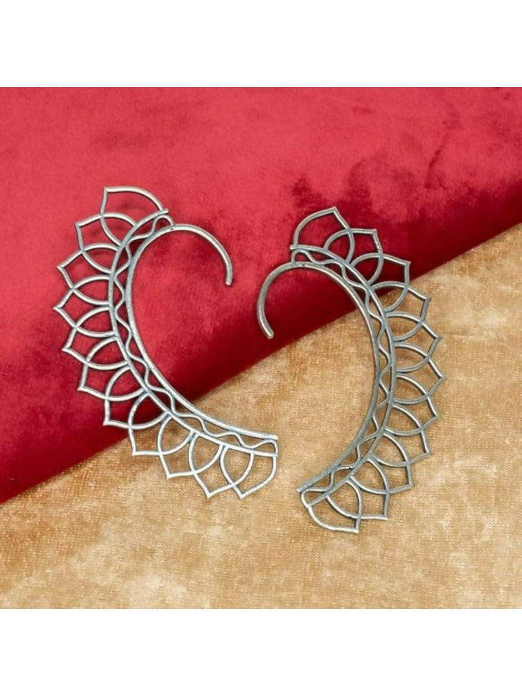 NVR Women Silver Plated Oxidised Leaf Shaped Ear Cuff | Grab2Buy