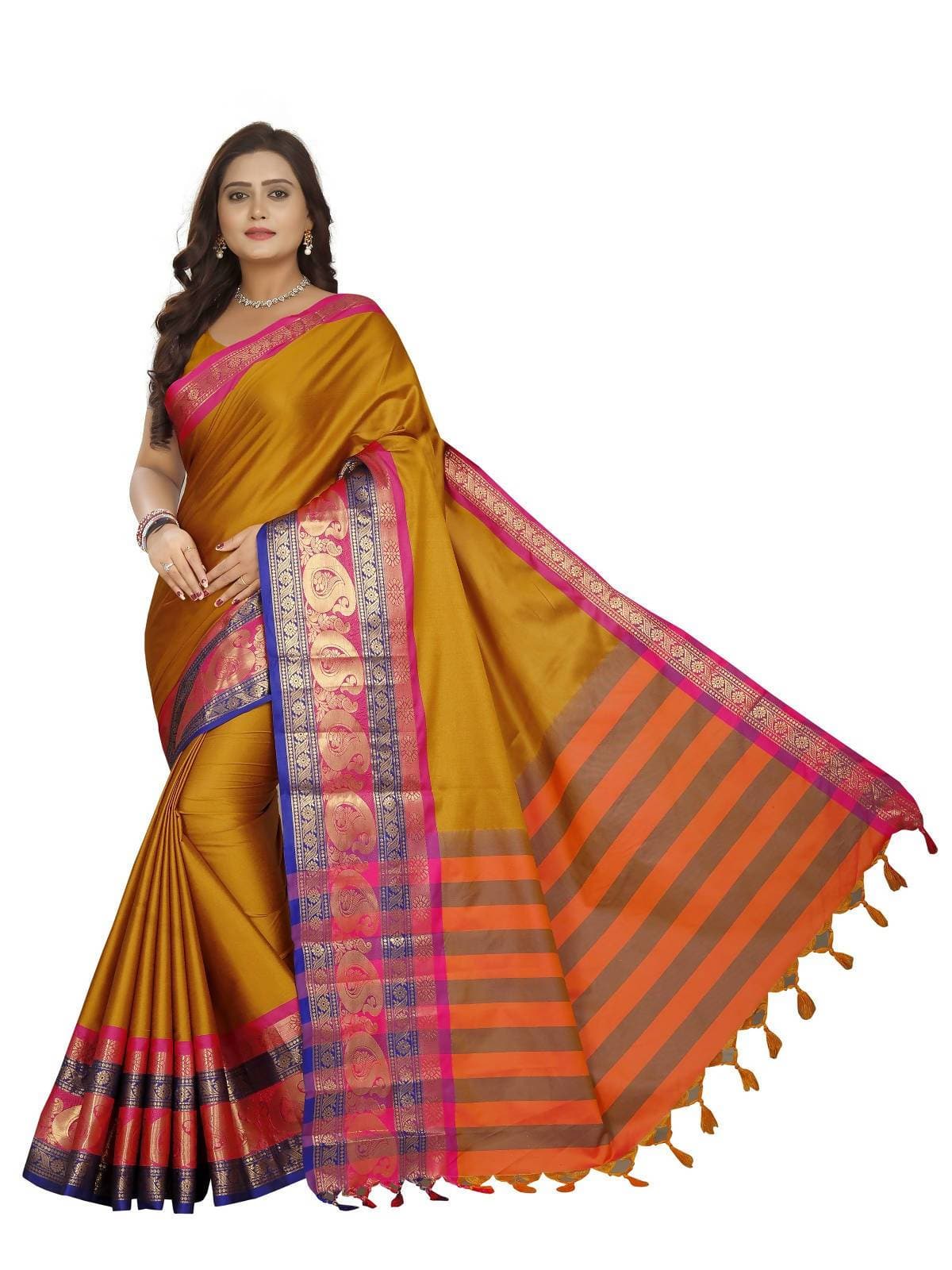 Vamika Banarasi Silk Mustard Weaving Saree | Grab2Buy