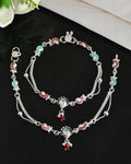 VOJ Set of 2 Traditional Stone Studded Mutli Color Designer Anklet