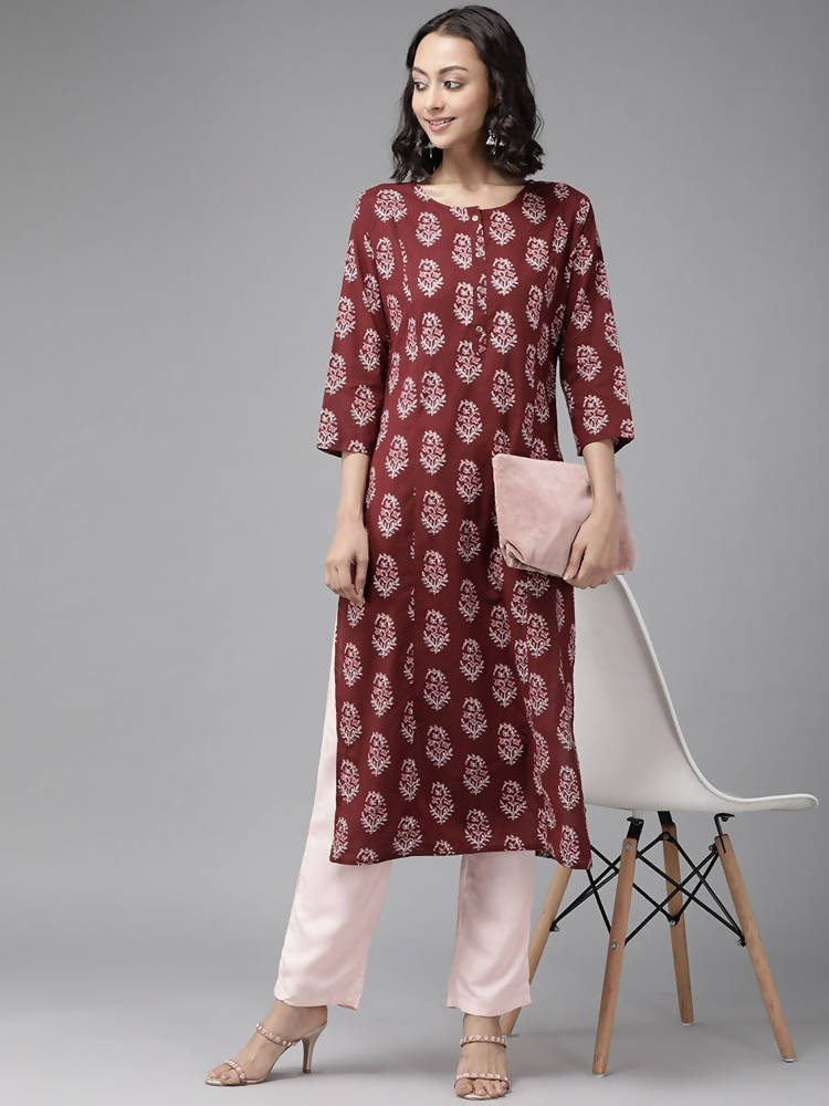 Yufta wine And beby pink Kurta And Palazzo Set | Grab2Buy