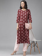 Yufta wine And beby pink Kurta And Palazzo Set | Grab2Buy