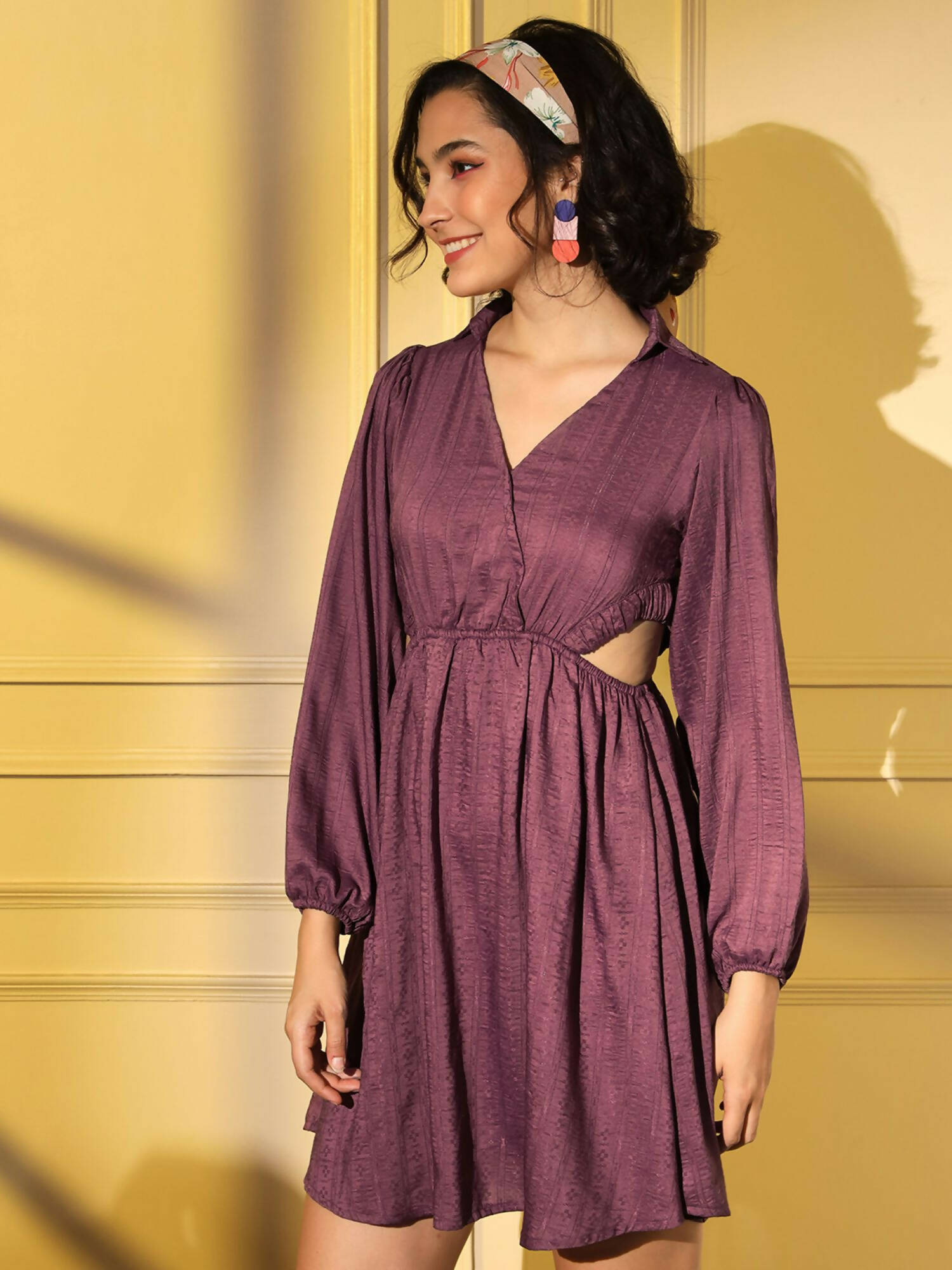 Wine Viscose Solid Flared Dress - Shivani | Grab2Buy