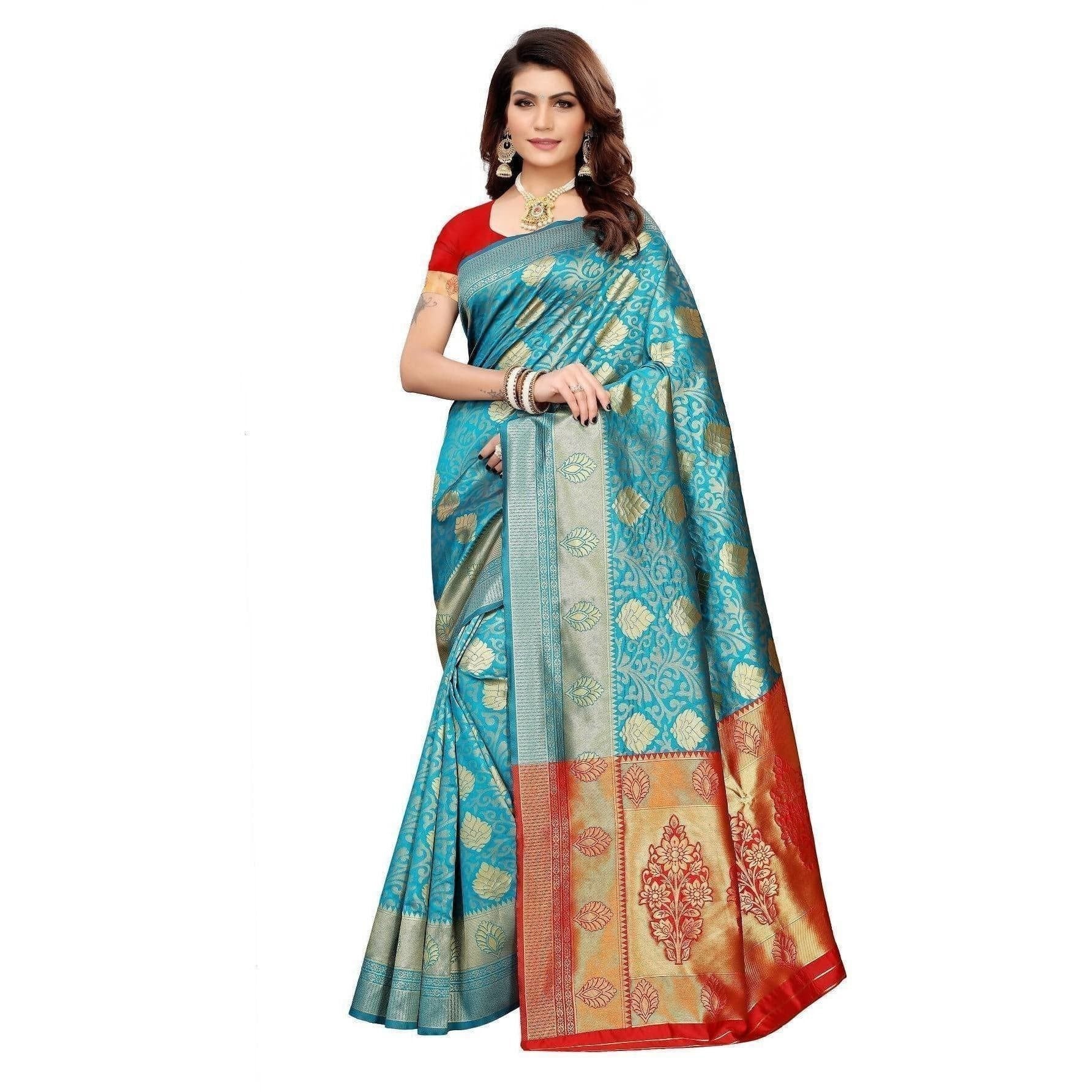 Vamika Banarasi Jaquard Rama Green Weaving Saree (BANARASI 06) | Grab2Buy