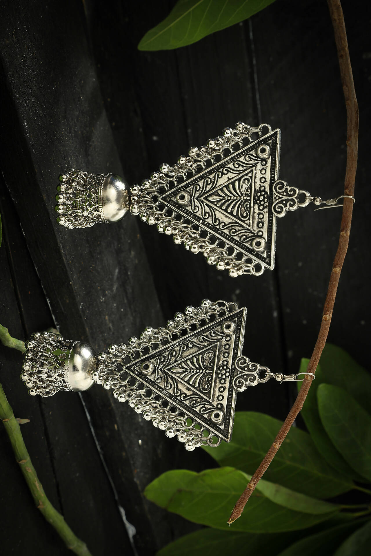 Mominos Fashion Joharkamal Silver-Plated Triangle Design Drop Earrings For Women | Grab2Buy
