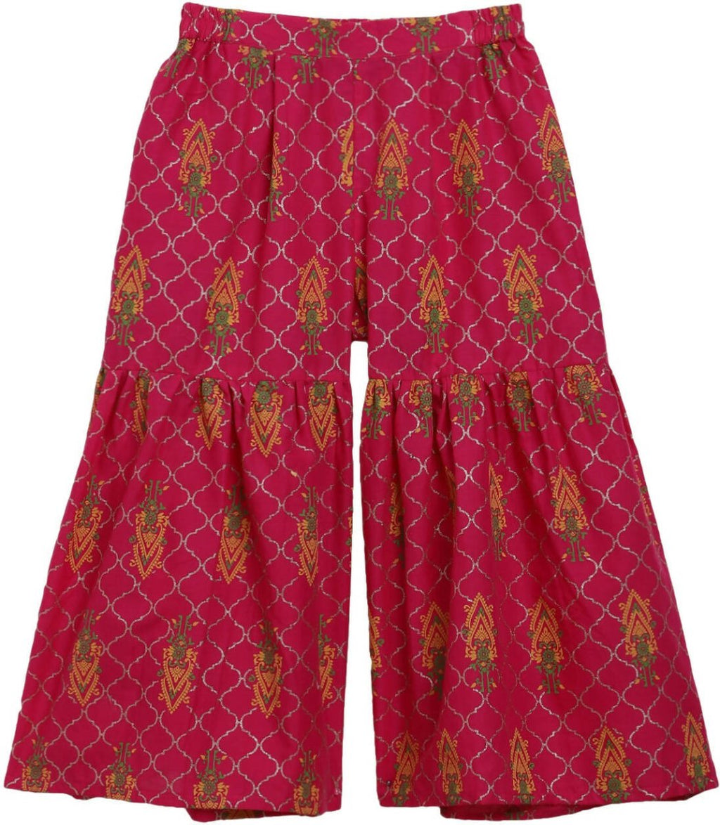 Ahalyaa Magenta Cotton Printed Kids Kurta Sharara Set With Dupatta For Girls | Grab2Buy