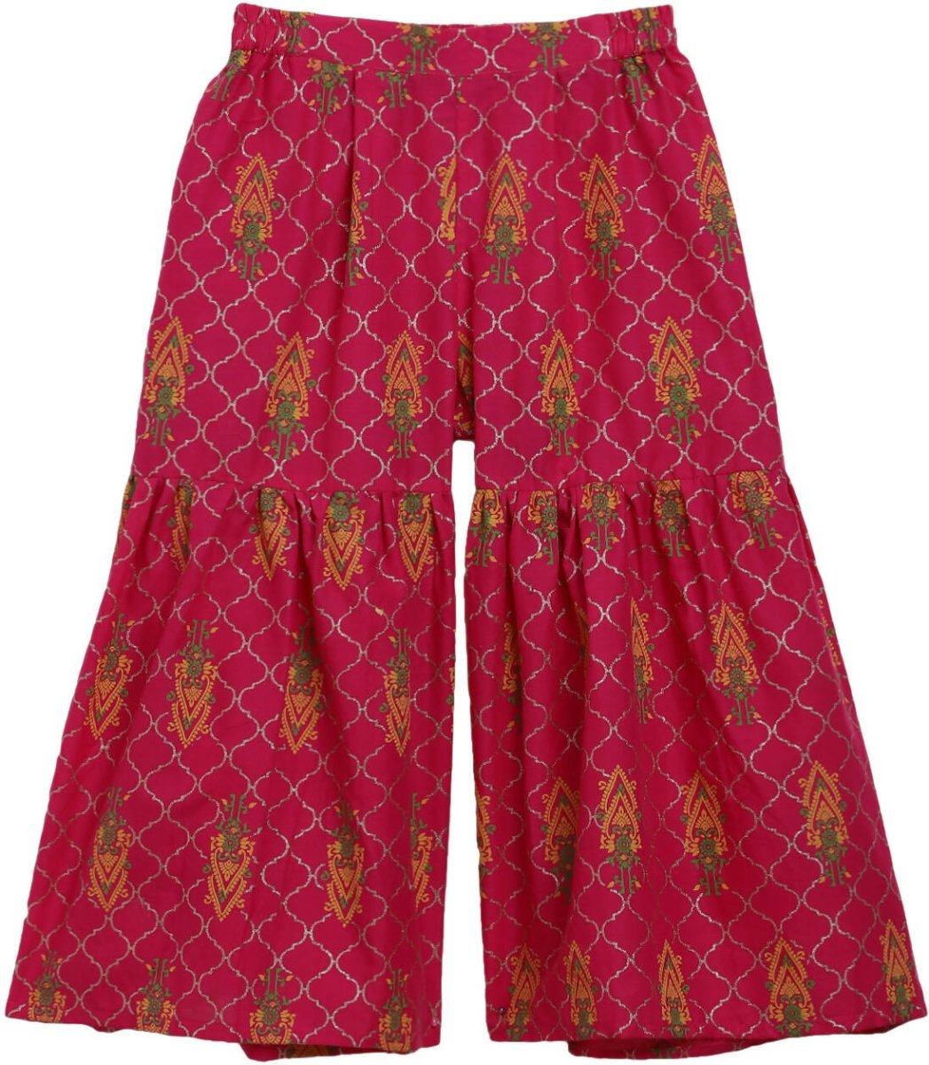 Ahalyaa Magenta Cotton Printed Kids Kurta Sharara Set With Dupatta For Girls | Grab2Buy