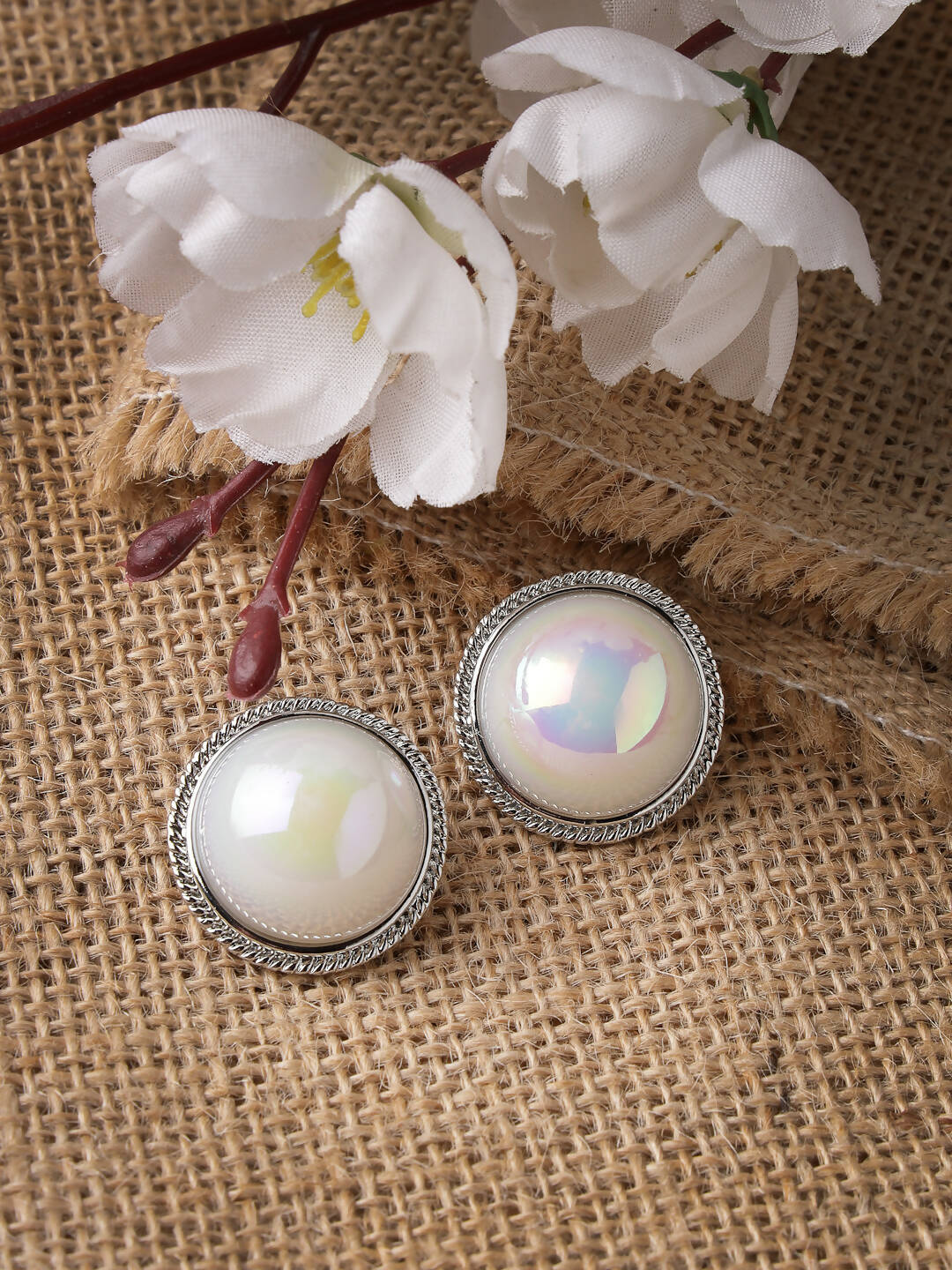 NVR Women's Silver Plated Circular Stud Earrings | Grab2Buy
