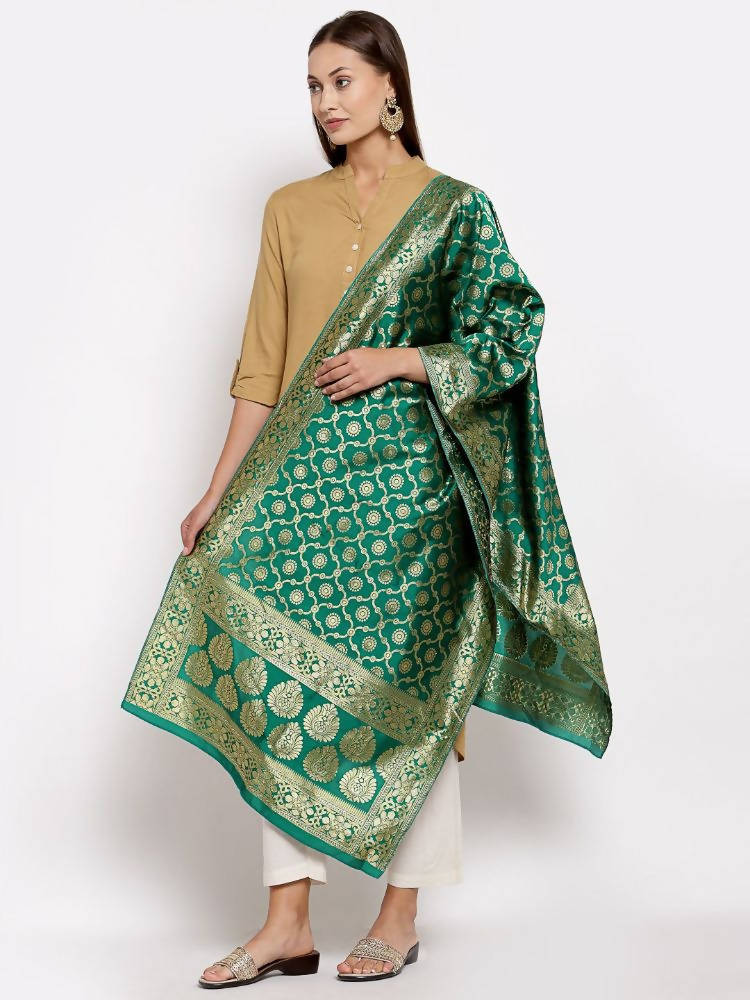 Myshka Women's Green Silk Print Casual Dupatta | Grab2Buy