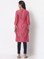Myshka Women's Pink Printed 3/4 Sleeve Rayon Round Neck Casual Kurta | Grab2Buy