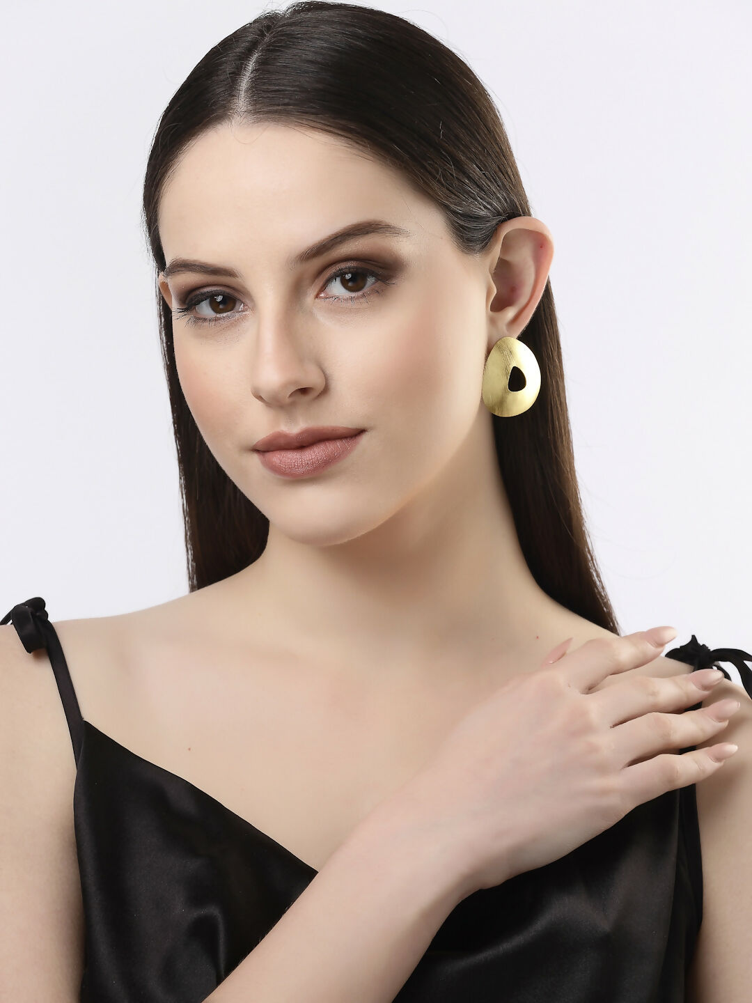 NVR Women Gold-Polished Alloy Triangular Drop Earrings | Grab2Buy