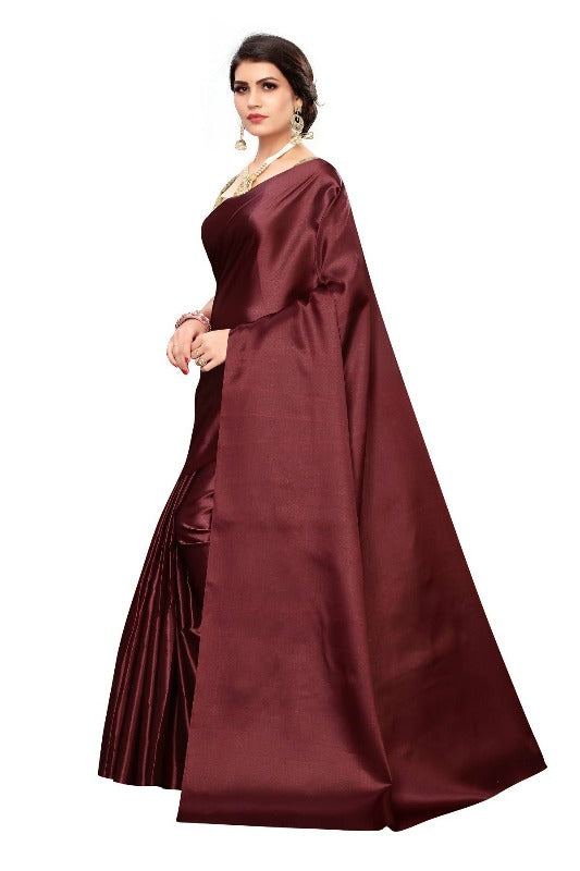Vamika Maroon Satin Designer Saree (DUST MAROON) | Grab2Buy