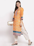 Myshka Women's Multi Cotton Printed 3/4 Sleeve Round Neck Casual Kurta | Grab2Buy