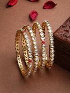 NVR Women Set of 4 Gold-Polished Kundan Studded Bangles | Grab2Buy