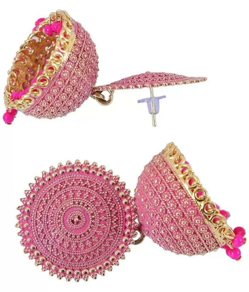 Mominos Fashion Joharkamal Gold-Polished Meenakari Jhumkas For Women & Girls (Magenta) | Grab2Buy