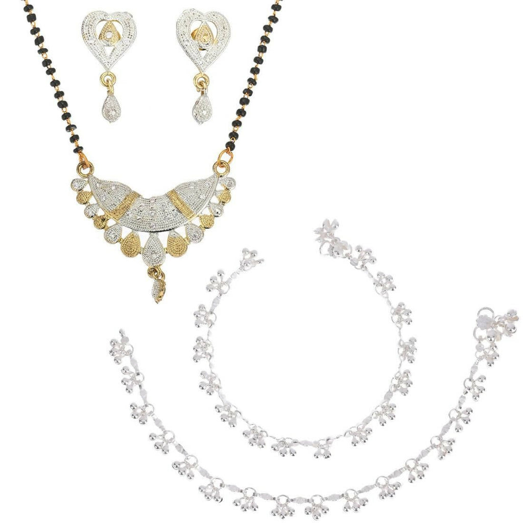 AanyaCentric Gold-Polished Mangalsutra Pendant Earring Set & Silver Plated Anklet | Grab2Buy