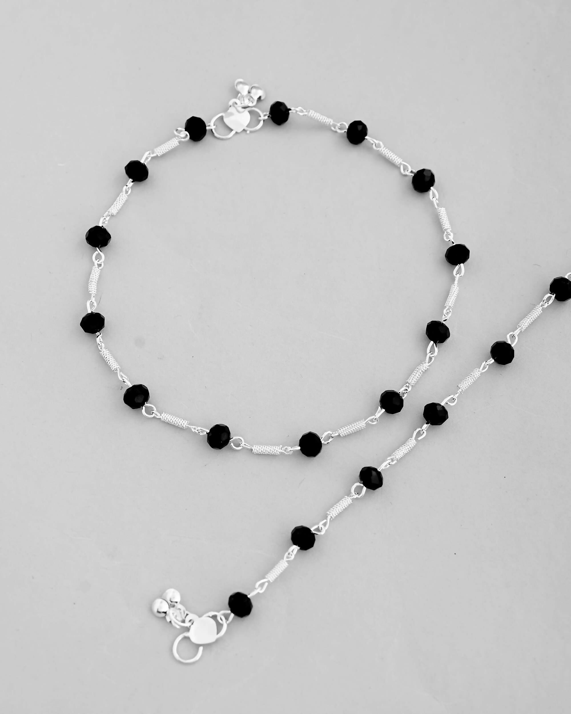 VOJ Set of 2 Silver Plated With Black Beads Anklet | Grab2Buy