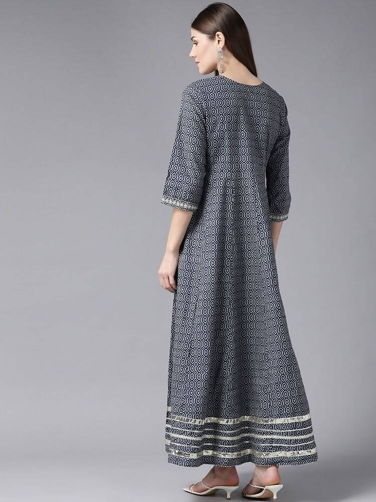 Yufta Women Grey Geometric Printed Mirror Work Kurta | Grab2Buy