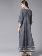 Yufta Women Grey Geometric Printed Mirror Work Kurta | Grab2Buy