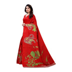 Vamika Printed Jute Silk Red Saree (Leo Red) | Grab2Buy