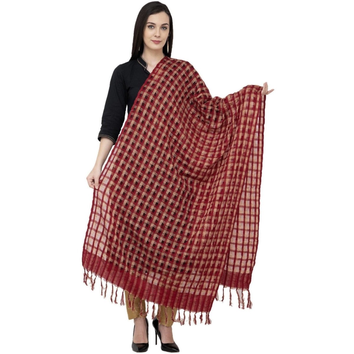 A R Silk Golder Box Regular Dupatta Color Mehroon Dupatta or Chunni | Grab2Buy