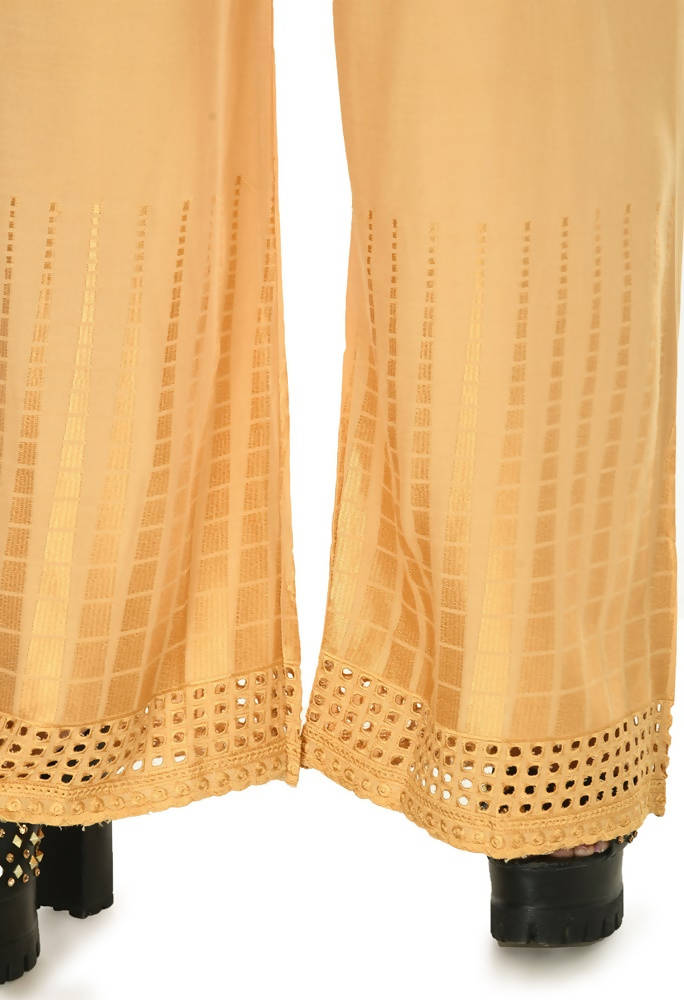 Mominos Fashion Moeza Reyon Cotton Golden Color Cut Work Palazzo | Grab2Buy