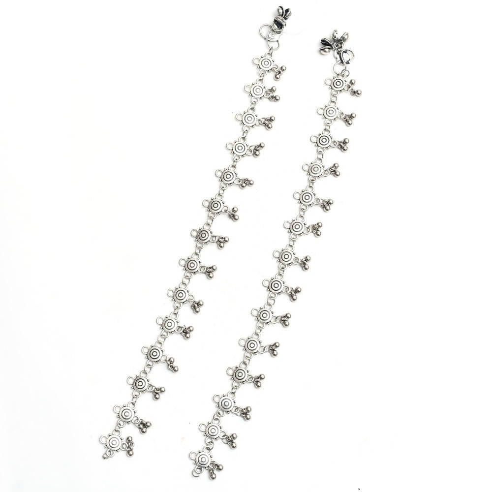 Mominos Fashion Kamal Johar Oxidised Silver Adjustable Anklets | Grab2Buy